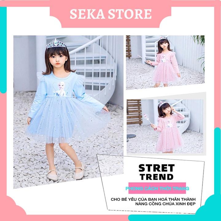 Váy thu đông cho bé gái, đầm công chúa Elsa dài tay hàng Quảng Châu đẹp SEKA STORE 210639