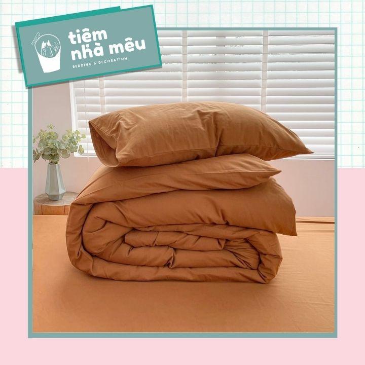 Bộ Vỏ Chăn Ga Gối Cotton Đũi 1m6/1m8/2m - Tiệm Nhà MêuSet 4 Món Cotton Đũi Màu Nâu Cam Siêu Mềm Mịn Cao Cấp Nhập Khẩu
