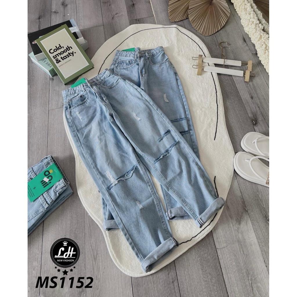 Quần bò baggy màu xanh rách to nữa ống ngang gối cực xịn cho nàng Lê Huy fashion Ms 11258