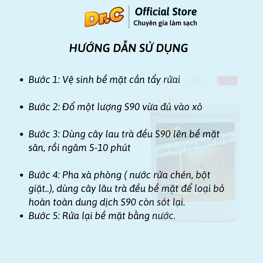 Làm sạch sàn gạch, thiết bị men sứ Dr.C CHÍNH HÃNG (chai lớn 5L tiết kiệm)