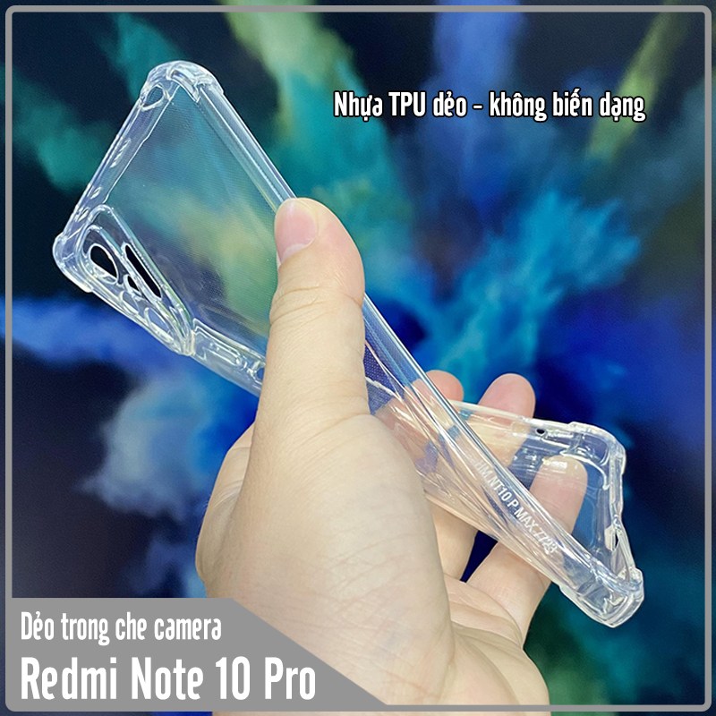 Ốp lưng 4 góc chống sốc cho Xiaomi Redmi Note 10 Pro 4G TPU Trong Suốt Che Camera