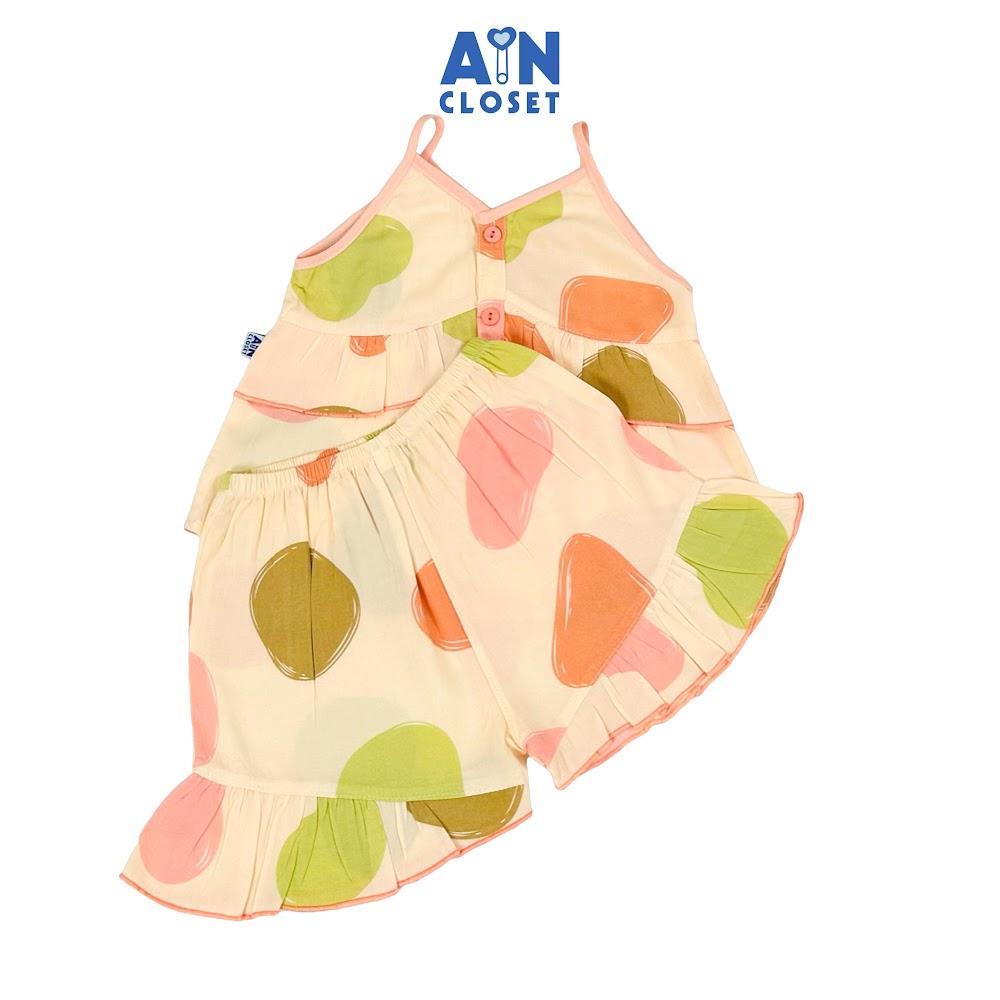 Bộ quần áo Ngắn bé gái họa tiết Bèo Dây Hồng Lanh lụa. - AICDBGUA1DYP - AIN Closet