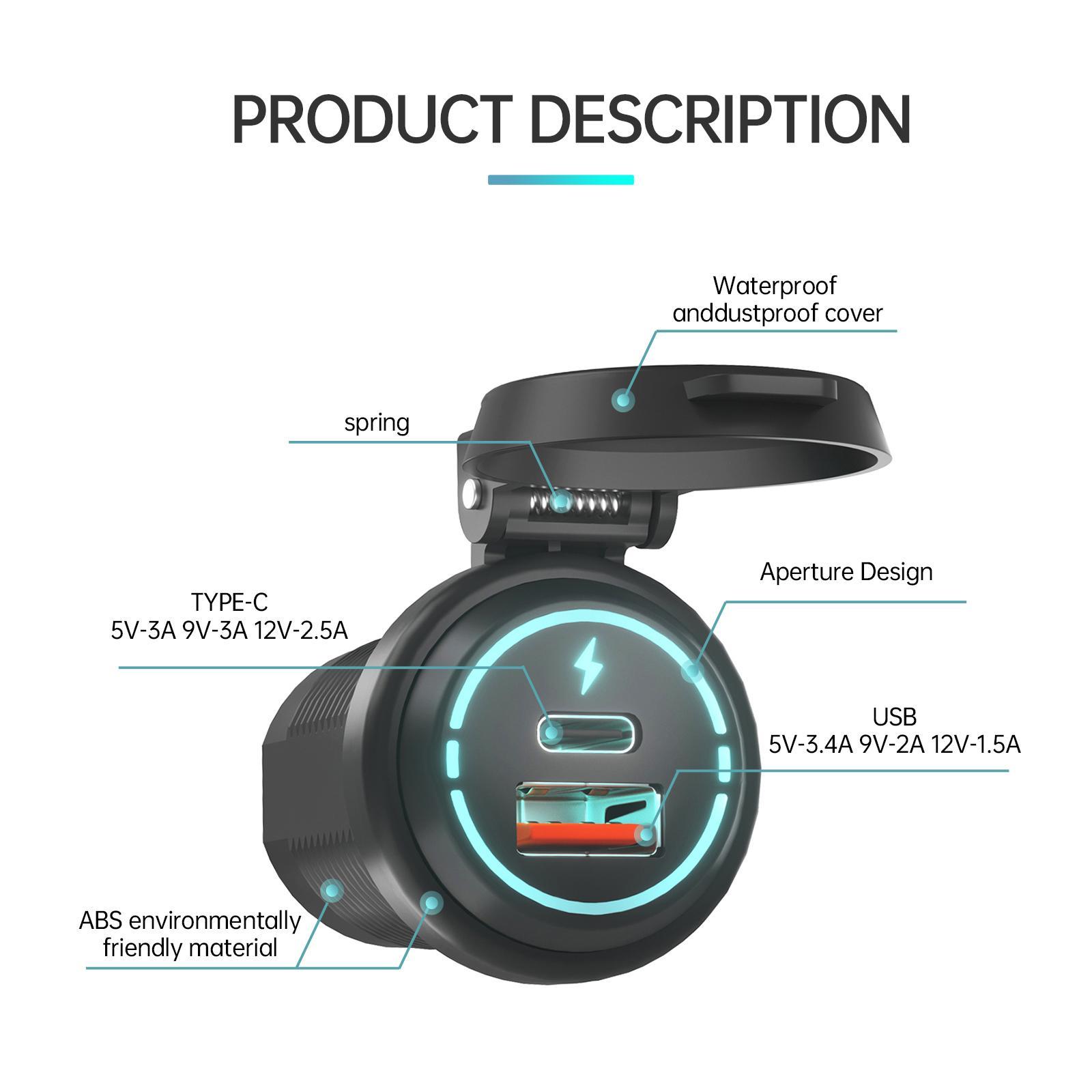 USB Charger Socket PD Type C + QC 3.0 Quick Charge for Marine Scooter