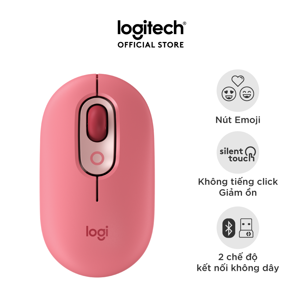 Chuột không dây bluetooth Logitech POP MOUSE - giảm ồn, nút emoji tùy chỉnh - Hàng chính hãng