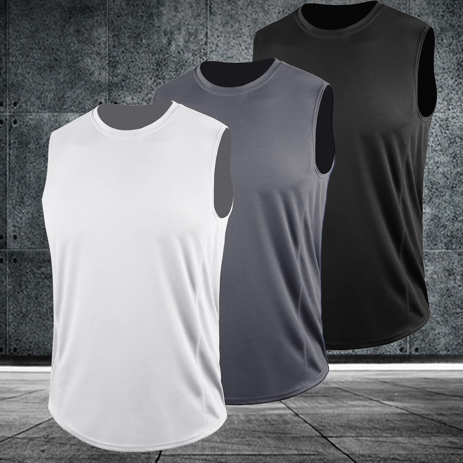 Set 3 cái áo thun ba lỗ dành cho nam tập gym, thể dục, chạy bộ, chất liệu nhanh khô, thấm hút mồ hôi