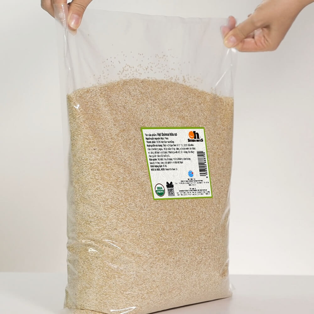 Hạt Quinoa (Diêm Mạch) Trắng Smile Nuts Túi 5kg - Sản phẩm hữu cơ được nhập khẩu từ Peru (Túi Quinoa 5kg giá tốt hơn, tiết kiệm hơn)