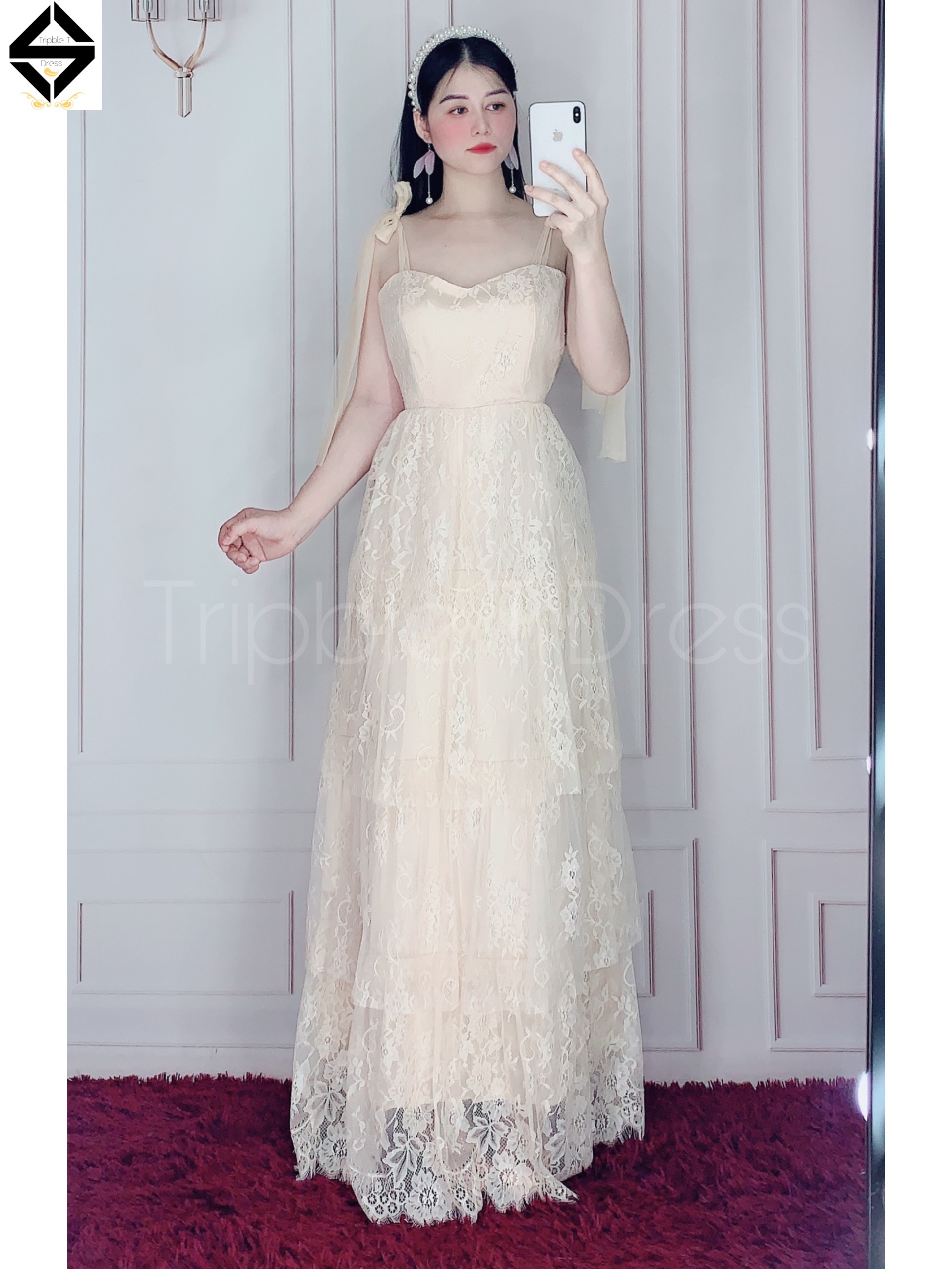 Đầm maxi dự tiệc ren xếp tầng TRIPBLE T DRESS -size M/L - MS203V