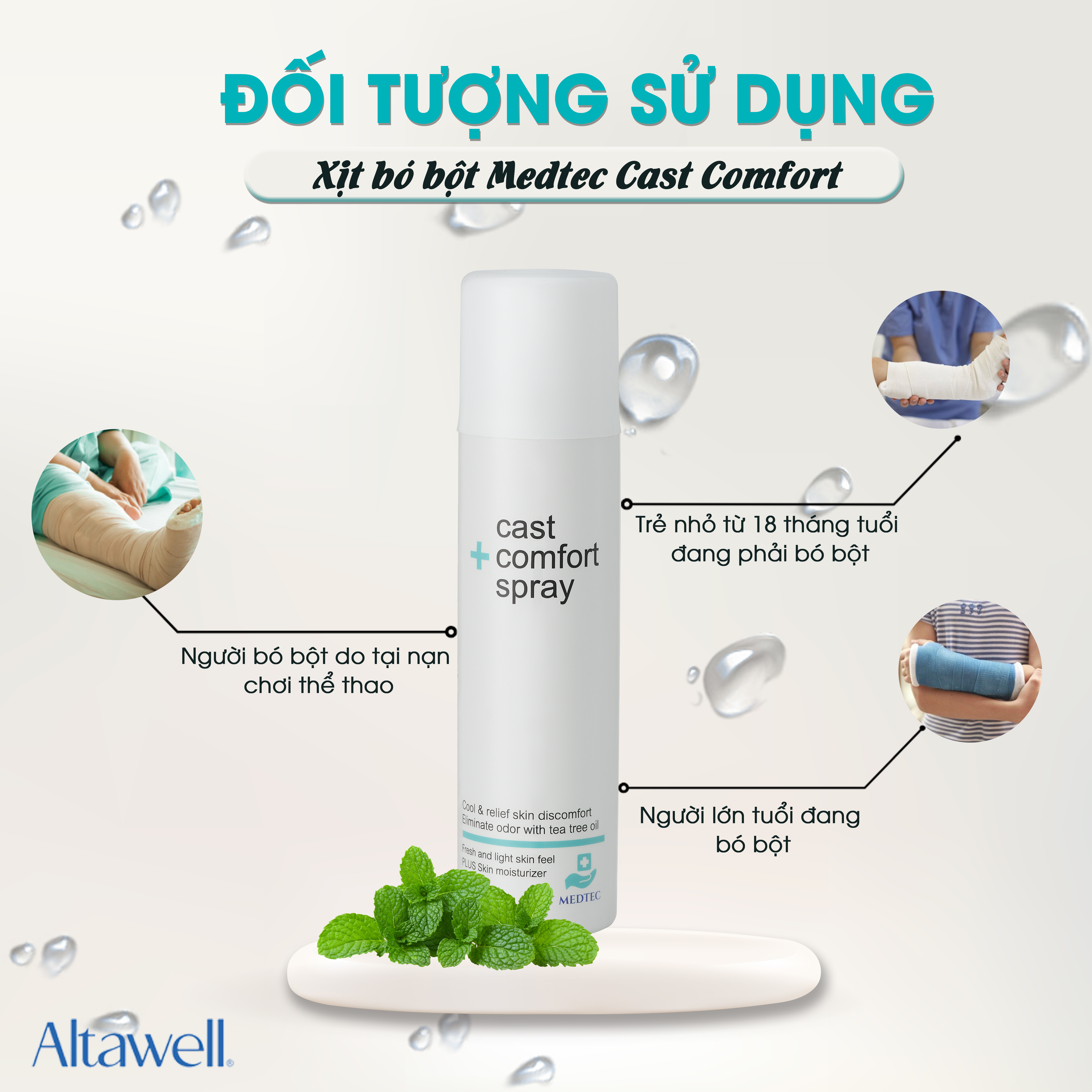 Xịt bó bột Medtec Cast Comfort Spray- Giảm ngứa, khó chịu, kháng khuẩn, khử mùi hôi, cảm giác dễ chịu ngay sau xịt - Nhập khẩu Thái Lan