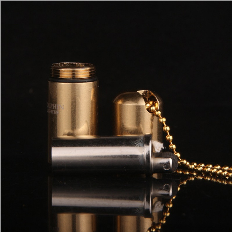 Vỏ Hột Quẹt Bật Lửa Xăng Đá Dolphin HY-620 Có Nắp Giữ Xăng Kín Kiêm Móc Treo Chìa Khóa Siêu Nhỏ -Vàng