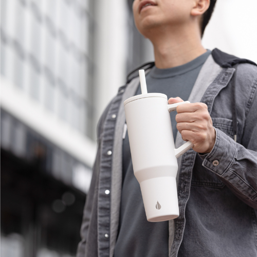 Ly giữ nhiệt Commuter Elemental 1180ml màu trắng thép không gỉ có tay cầm combo ống hút trân châu