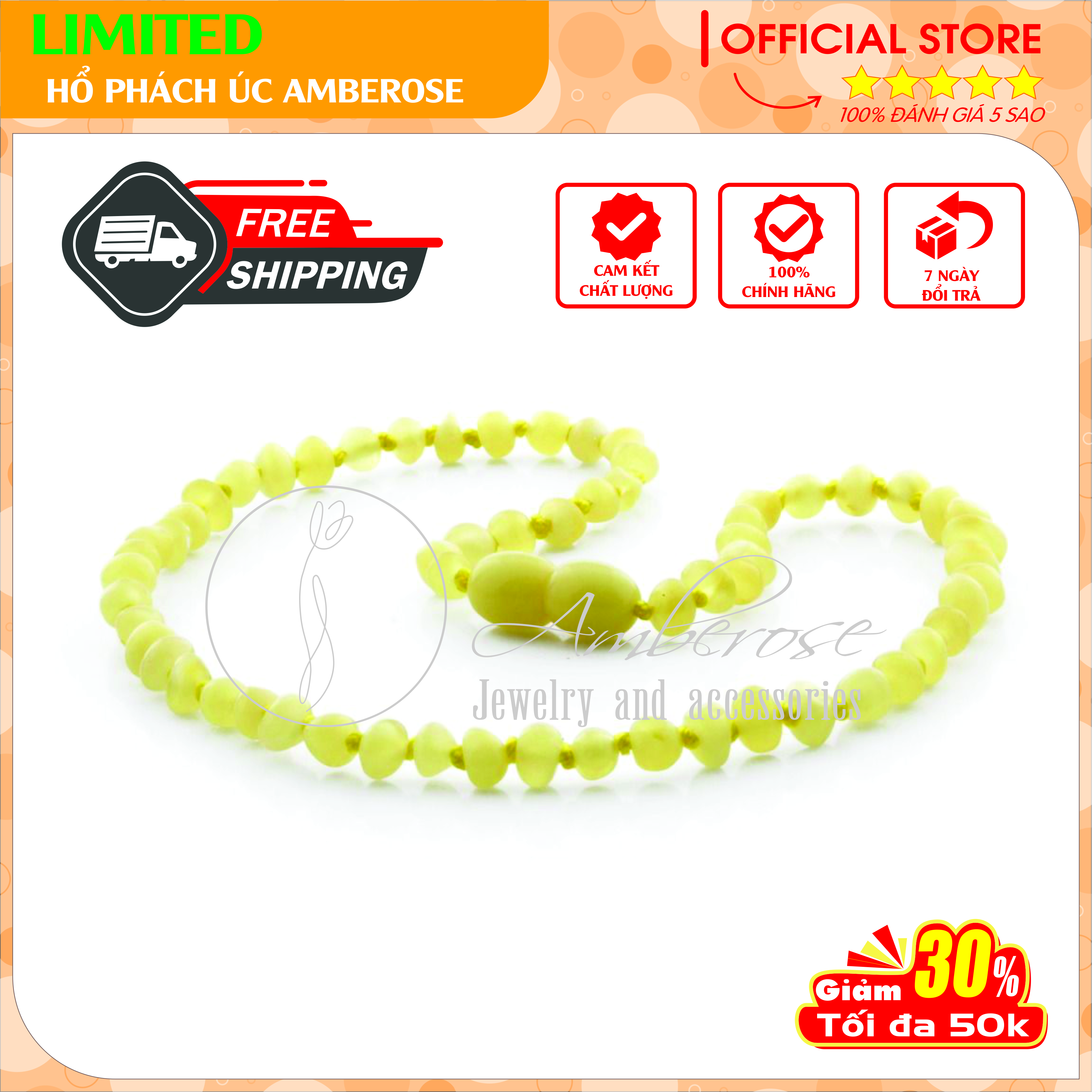 Vòng Cổ Hổ Phách Amber Úc Cho Bé 0 - 10 tuổi VCABM1MTS