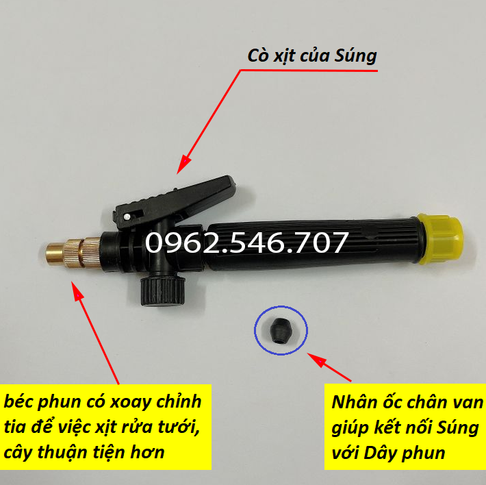 Súng xịt tăng áp lực cho máy rửa xe mini 12v - Đầu phun xoay chỉnh tia ( Nhựa ABS )