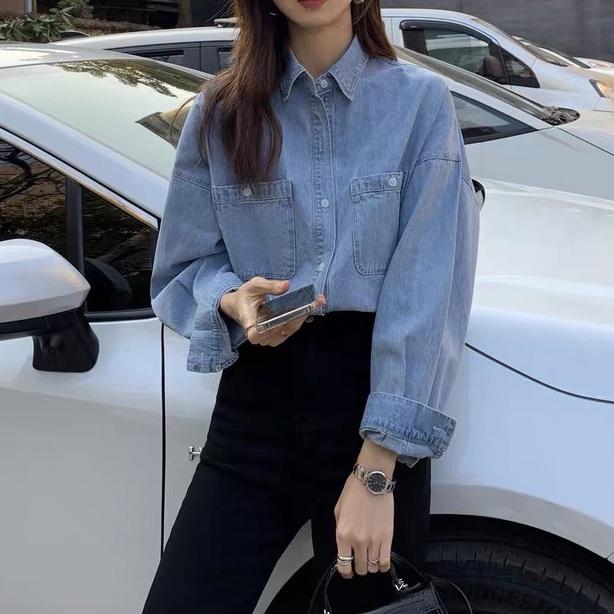 Áo jean dài tay phong cách, áo jean hai màu nổi bật A2