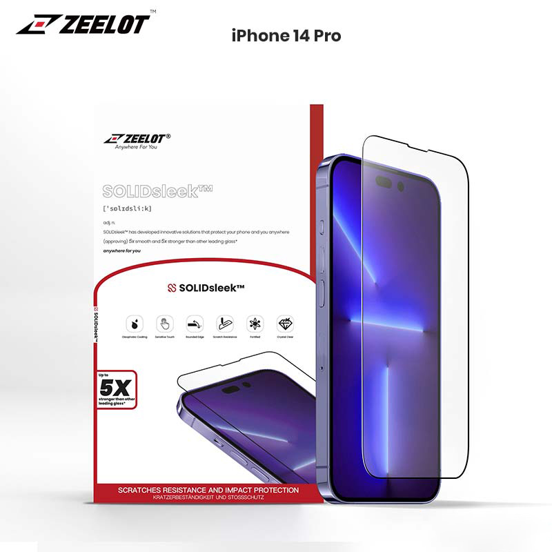 Dán Cường Lực Trong Suốt dành cho iPhone 15 Pro Max/14/14 Plus/14 Pro/14 Pro Max SOLIDSLEEK ZEELOT - Hàng Chính Hãng