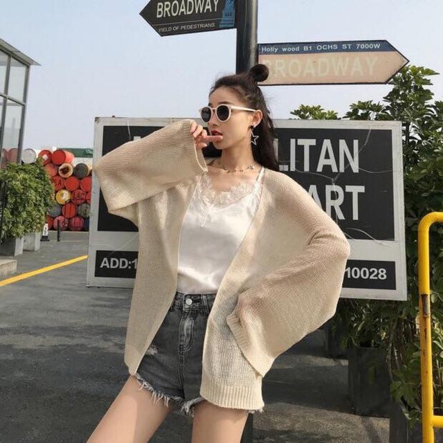 Áo khoác Cardigan len mỏng trơn tay dài