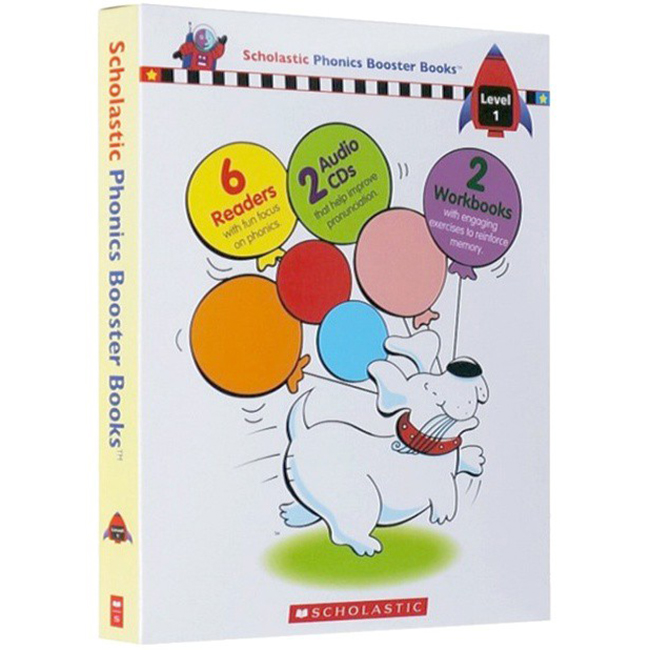 [Hàng thanh lý miễn đổi trả] Scholastic Phonics Booster Books : Box Set Level 1 (Include 6 Books, 2 Workbooks and 2 Audio CDs)