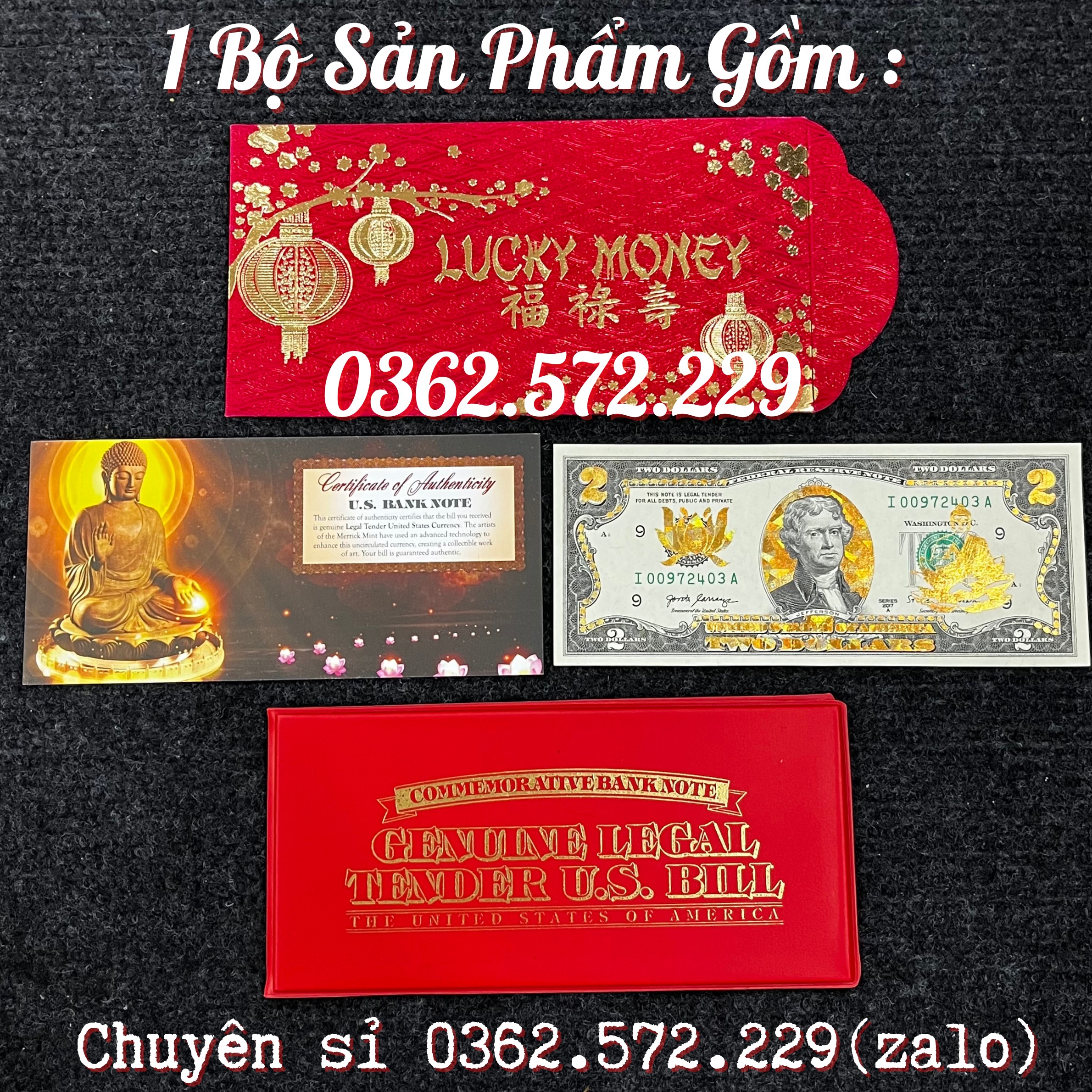 Tờ 2 Đô, 2 USD Mạ Vàng In Hình Phật Tổ Như Lai may mắn lì xì Tết, làm quà tặng Sưu Tầm, Trang Trí