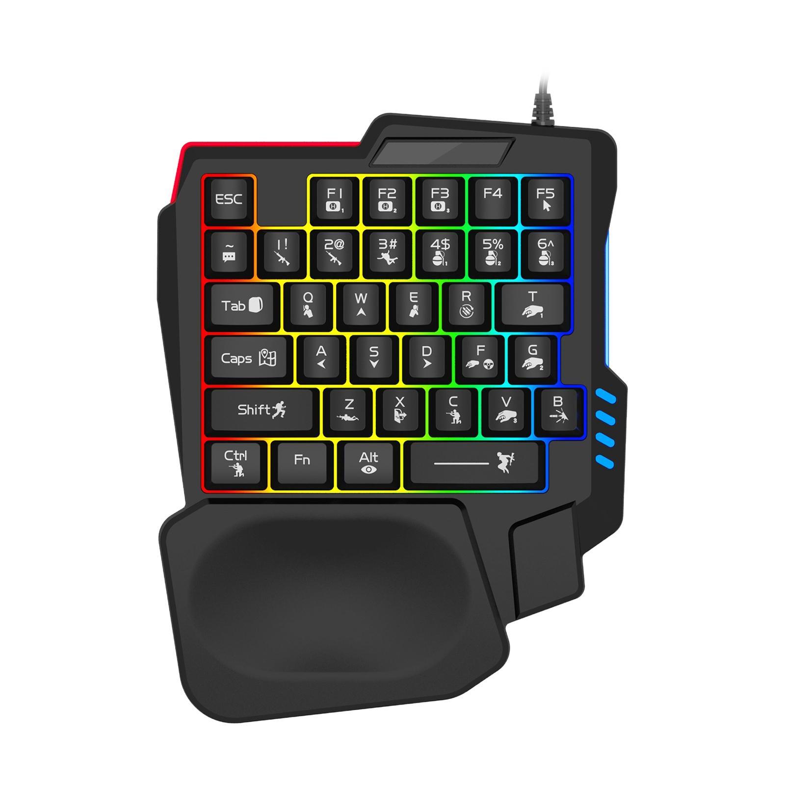 Gaming Keyboard One-Handed Small Cool Backlit 35 Keys USB Interface Portable for PC