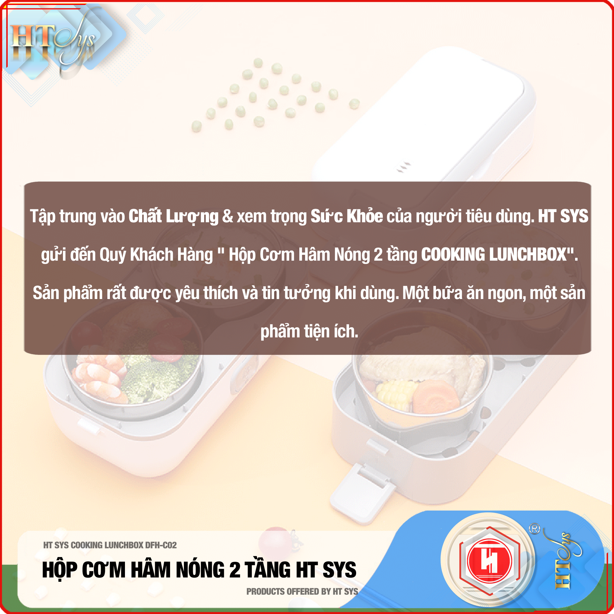 Hộp Cơm Hâm Nóng Cắm Điện HT SYS  - COOKING LUNCHBOX DFH C02 - Hộp Cơm Cắm Điện Có Thể Nấu Chín Và Hâm Nóng Thức Ăn - 2 lít,4 Ngăn - Ruột Bằng Inox SUS304 Cao Cấp - Hàng Nhập Khẩu