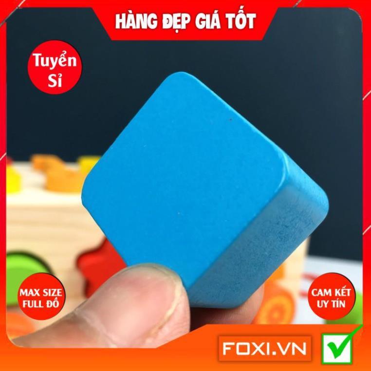 Đồ Chơi Gỗ-Xe Kéo Thả Hình Khối Foxi Kết Hợp Đán-Chữ Số-Bảng Phân Loại Hình Khối Cho Bé học tập