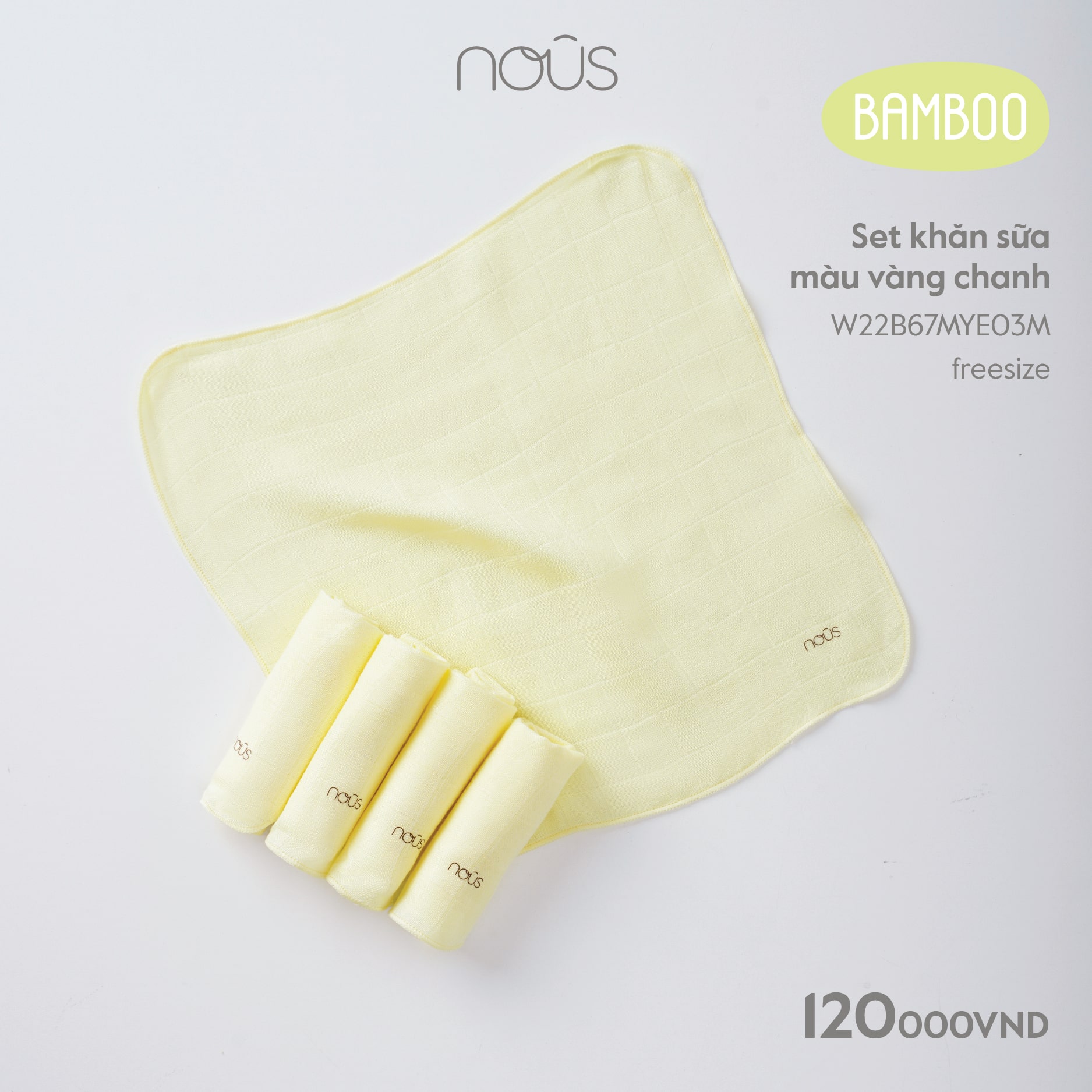 Phụ kiện cho bé - Set 05 chiếc khăn sữa Nous - chất liệu Nu Bamboo kháng khuẩn