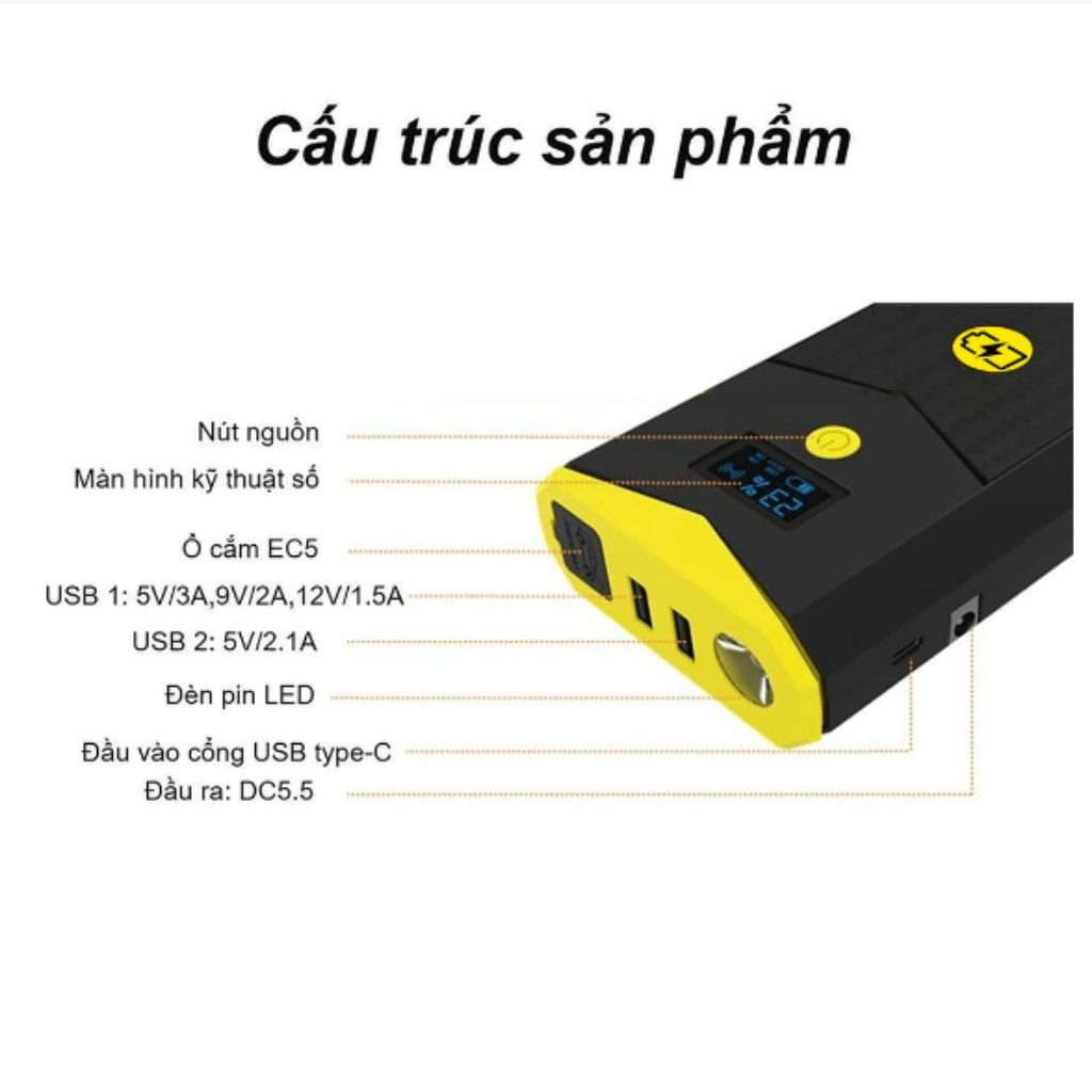 Bộ kích bình ô tô 750A - 1500A chuyên dụng kiêm sạc dự phòng 12000 mAh có đèn pin Michelin 4165ML - Hàng chính hãng