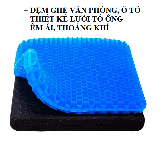 Đệm Ngồi tổ ông silicon 2 Lớp 3D Thoáng Khí, Nệm Ngồi Ghế Văn Phòng, ô tô (tặng bọc đệm) GD633-DemToOng