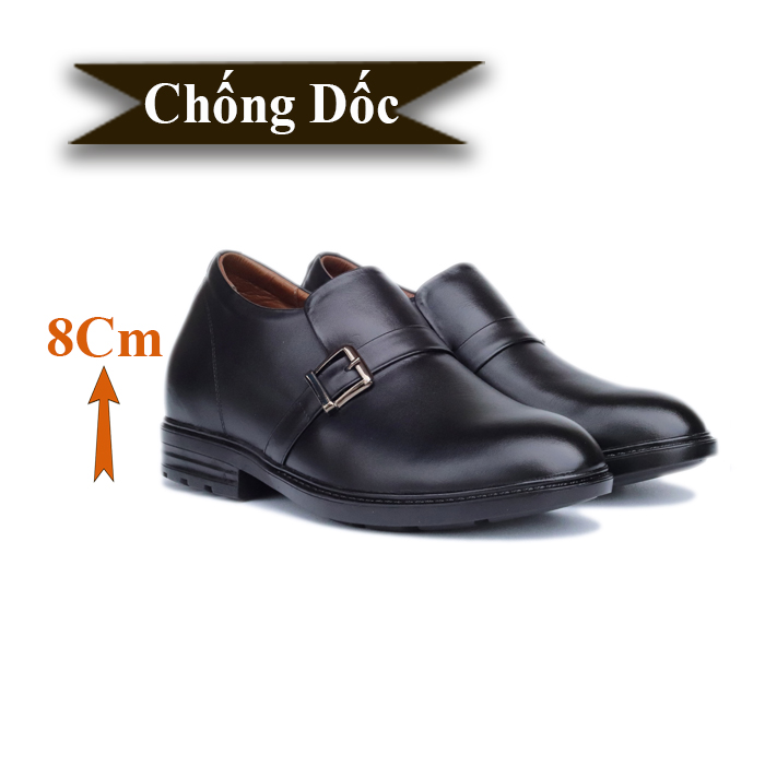 Giày Độn Nam T&amp;TRA Tăng Cao 6Cm- T80 Đen Không Dây - Chất Liệu Da Bò Cao Cấp, Đế Cao Su Đúc, Phần Tăng Cao Ẩn Bên Trong