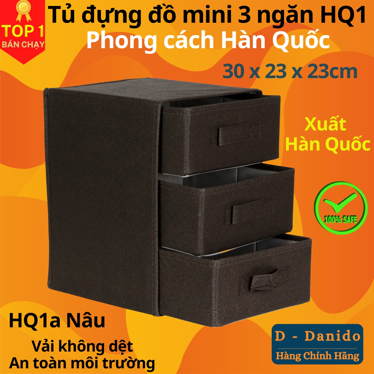 Tủ đựng đồ mini 3 ngăn HQ1 phong cách Hàn trang nhã – Hộp vải đựng đồ đa năng 3 tầng Hàn Quốc chính hãng