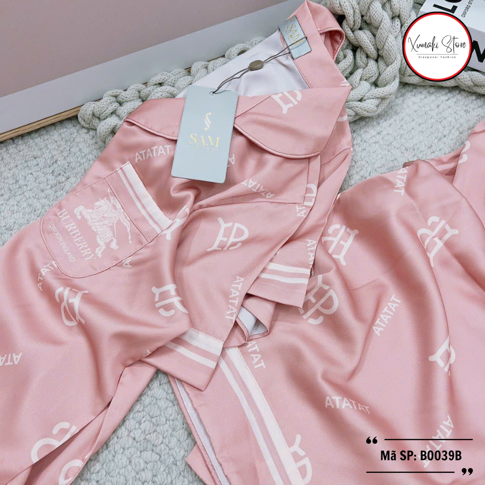 Bộ pijama nữ áo cộc quần ngố họa tiết chữ chất lụa cao cấp Xumaki Store BO039B