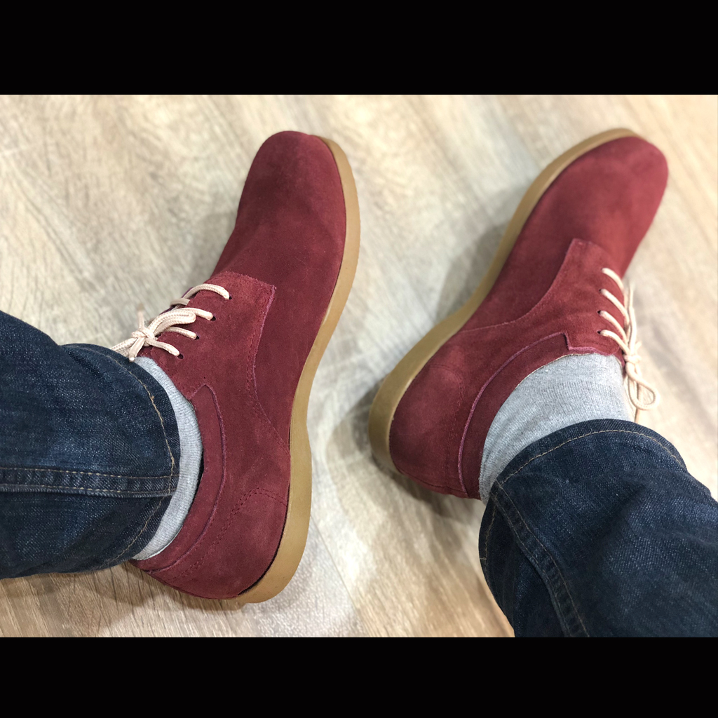 Giày nam thấp cổ buộc dây da bò lộn cao cấp màu đỏ đô CrimsonRed 1929B Sr7 - Giày boots nam cổ thấp buộc dây