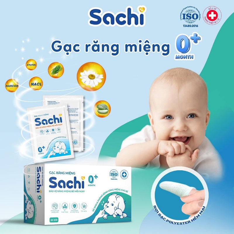 Hình ảnh Gạc răng miệng Sachi O+ hộp 30 gói dành cho bé