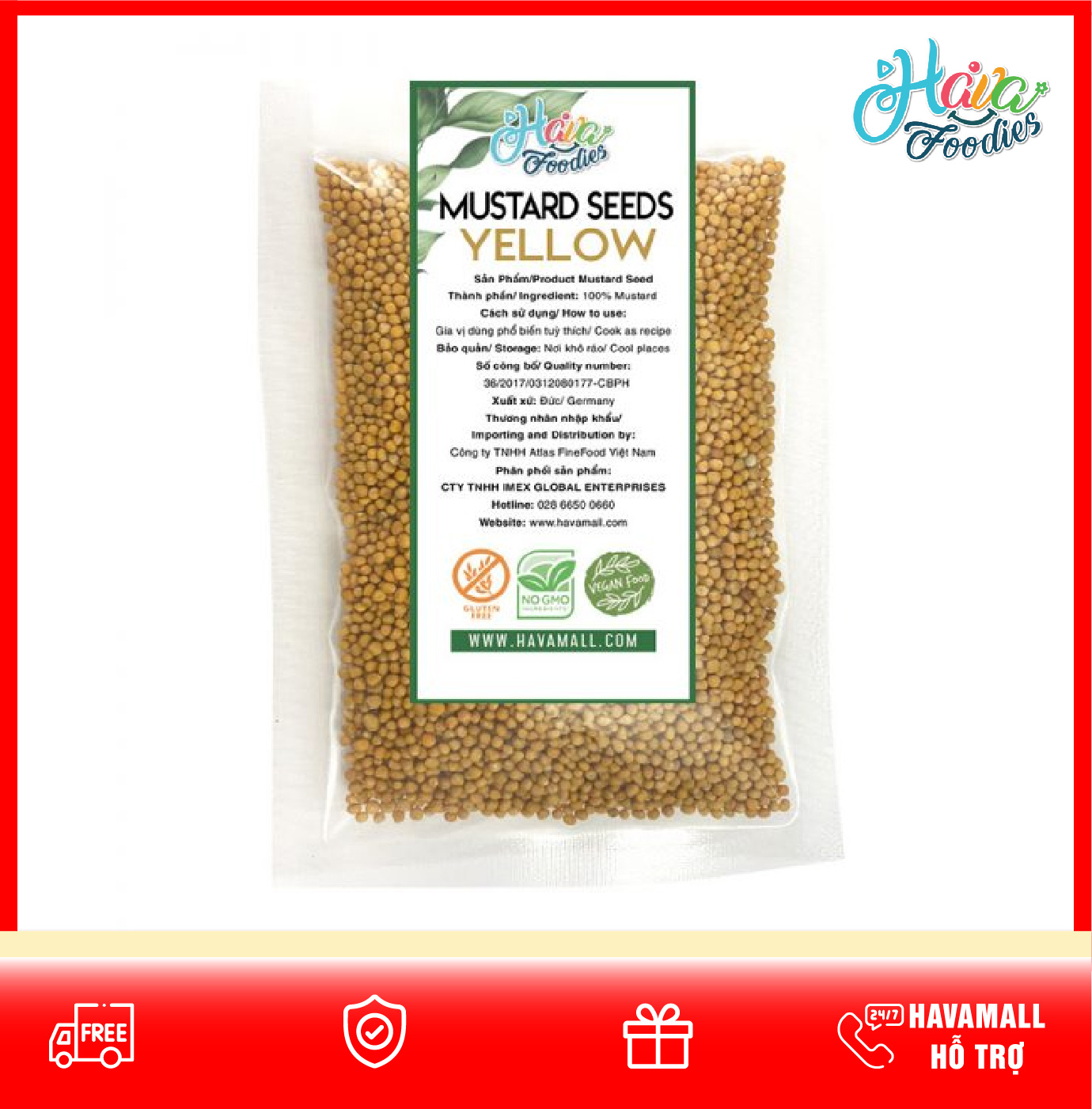 Hạt Mù Tạt Vàng Thương Hiệu Hava Foodies Gói 100g – Yellow Mustard Seed