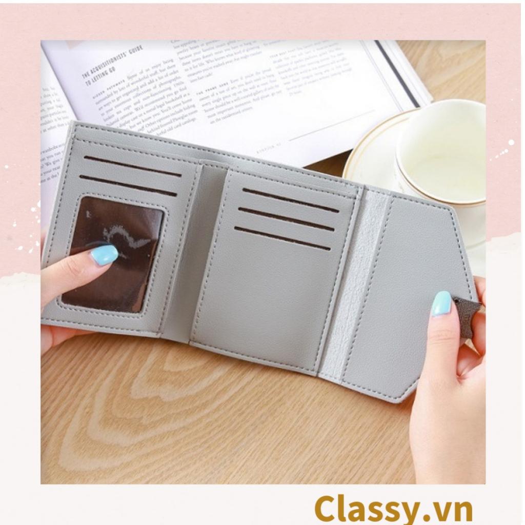 Ví nữ Classy mini, ví dạng gập màu trơn, nhiều ngăn đựng thẻ, có nút bấm T1304