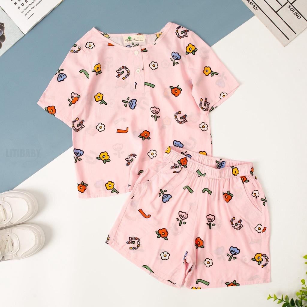 Bộ Lanh Họa Tiết Bé Gái BBG2302 Thương Hiệu Litibaby Size 3/10, Dành Cho Bạn Từ 12kg Đến 29kg