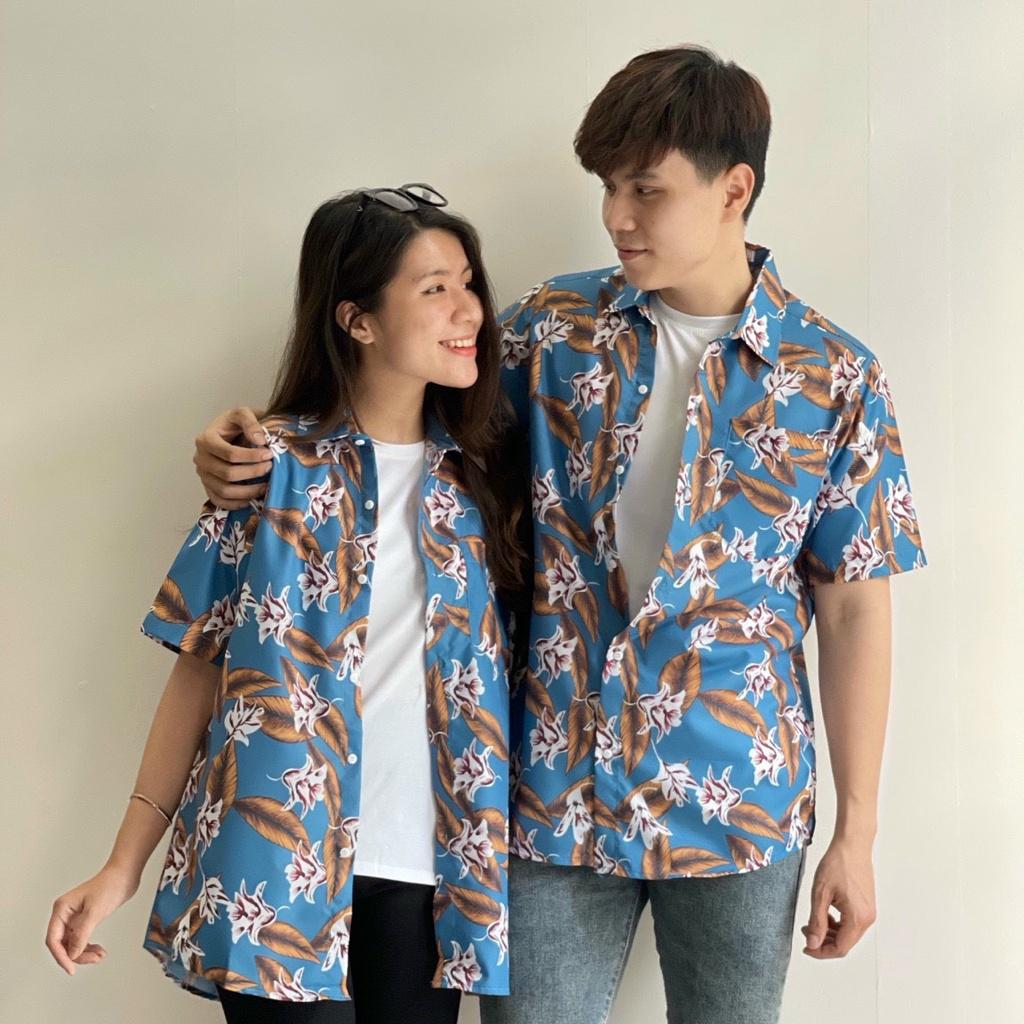 Áo sơ mi lụa ép 3d họa tiết, áo sơ mi đôi, áo sơ mi mùa hè, áo sơ mi nam nữ thời trang - HKSM03