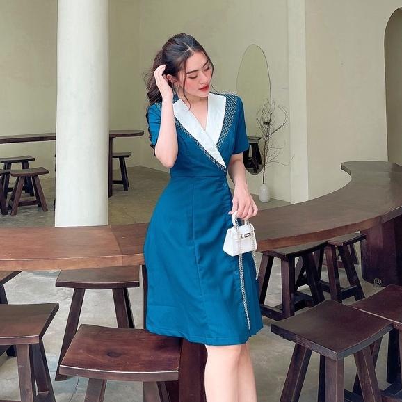 VÁY CÔNG SỞ - XANH CỔ TIM THANH LỊCH - ĐẦM NỮ XINH - GD182