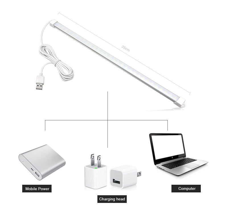 Bộ LED Thanh 35cm 60LED USB Ánh Sáng Kép (3 Chế độ sáng Trắng/ Vàng/ Trung Tính) Ngõ Cấp Nguồn USB Với 2 Công Tắc Đôi Dây Dài 150cm Mai Lee