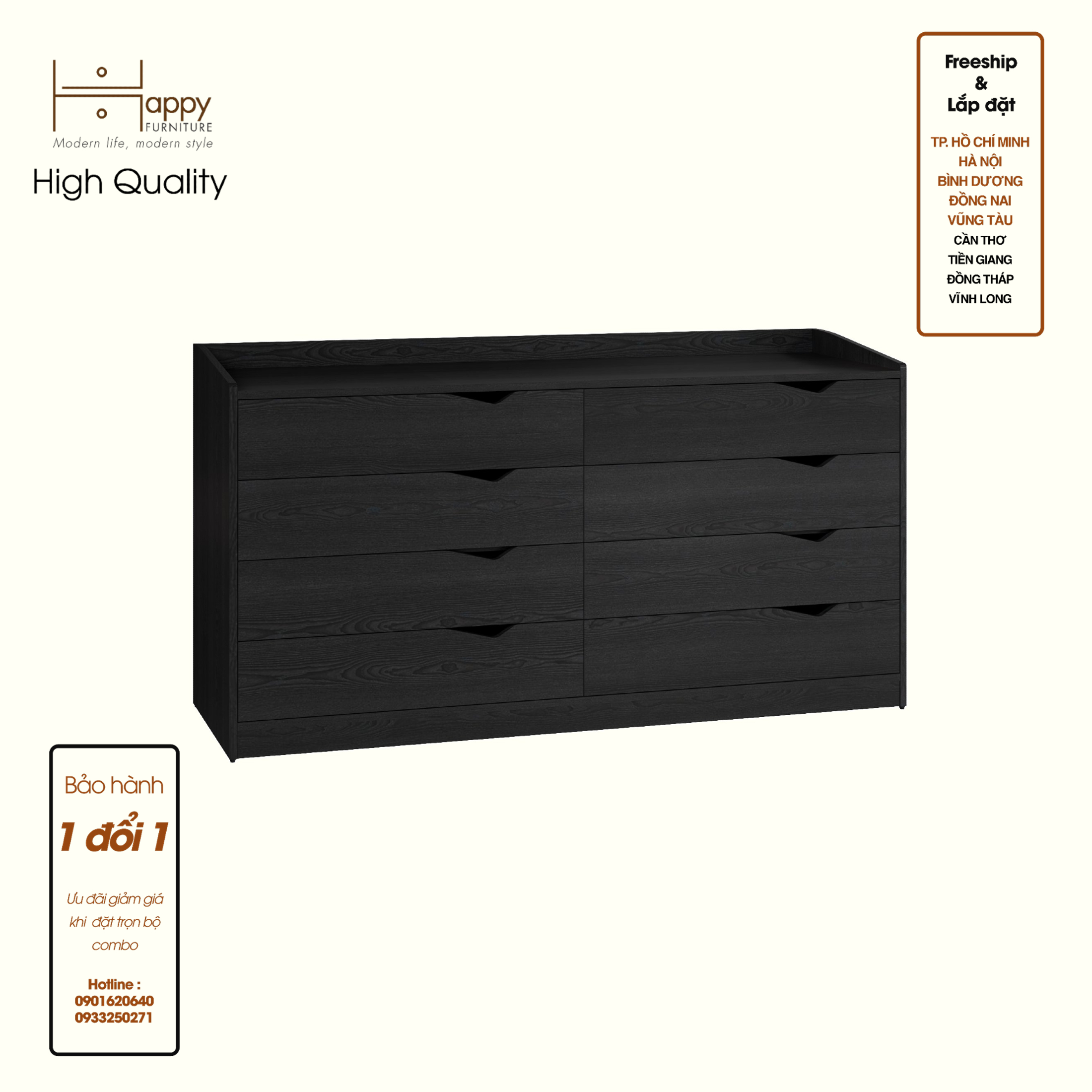 [Happy Home Furniture] WINNI, Tủ lưu trữ 8 ngăn kéo , 160cm x 45cm x 84cm ( DxRxC), THK_140