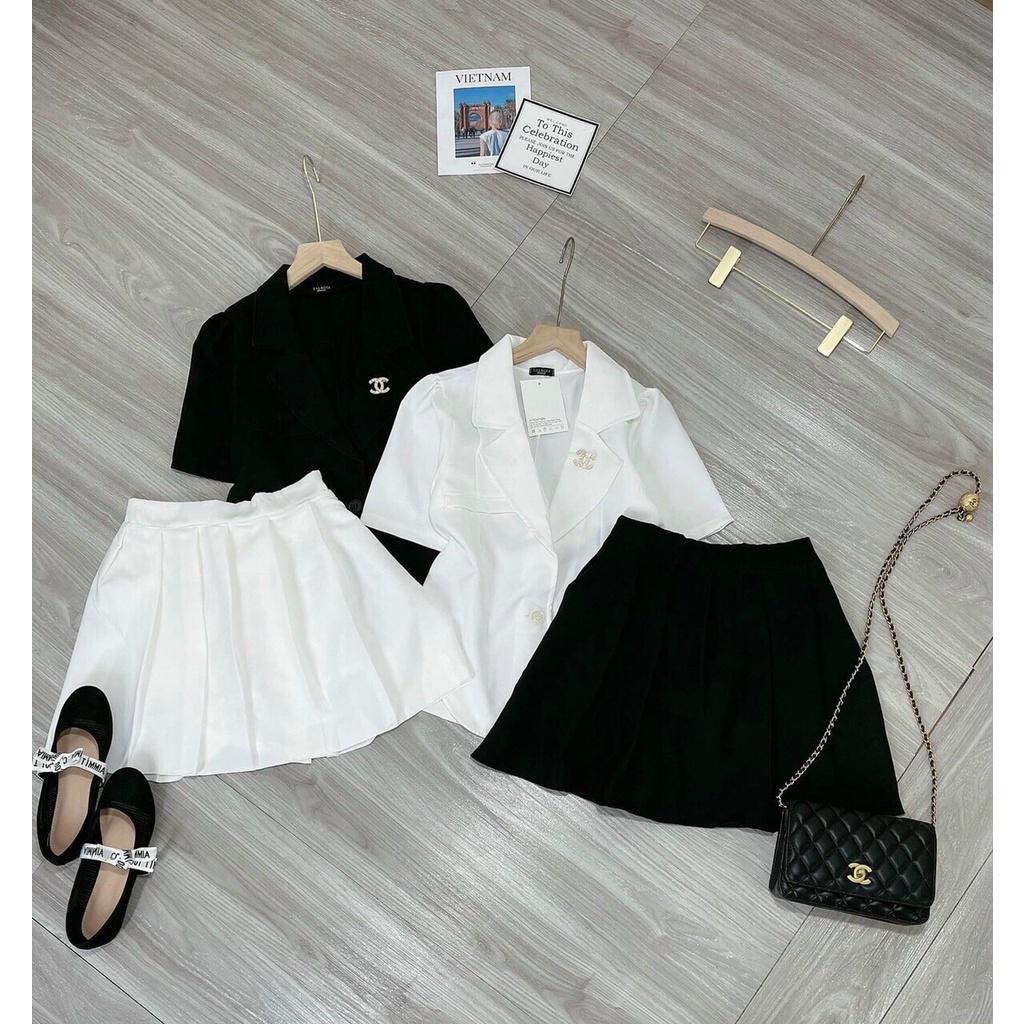 Set áo vets vạt bầu kèm chân váy xòe xếp ly 2 lớp thời trang nữ dạo phố, dự tiệc