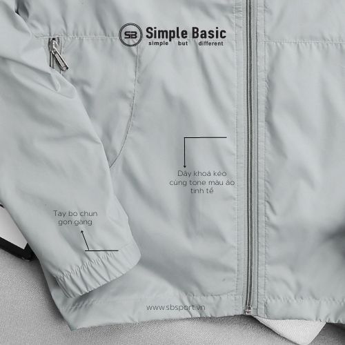 Áo khoác dù nam 1 lớp Simple Basic, thoáng mát, chống tia UV, màu xám