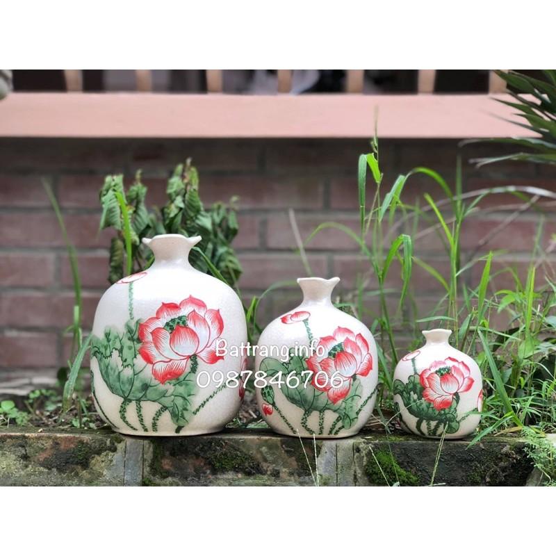 Set 3 lọ miệng lượn rạn vẽ tay Bát tràng