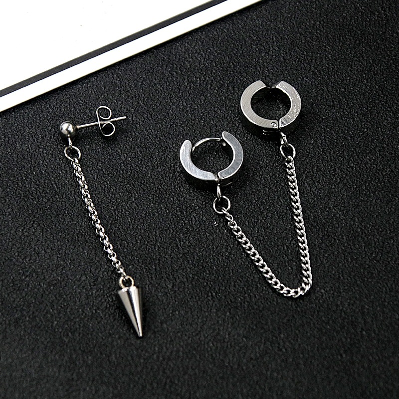 Đôi bông tai xích- đinh bất đối xứng một đôi bao ngầu bao đẹp unisex