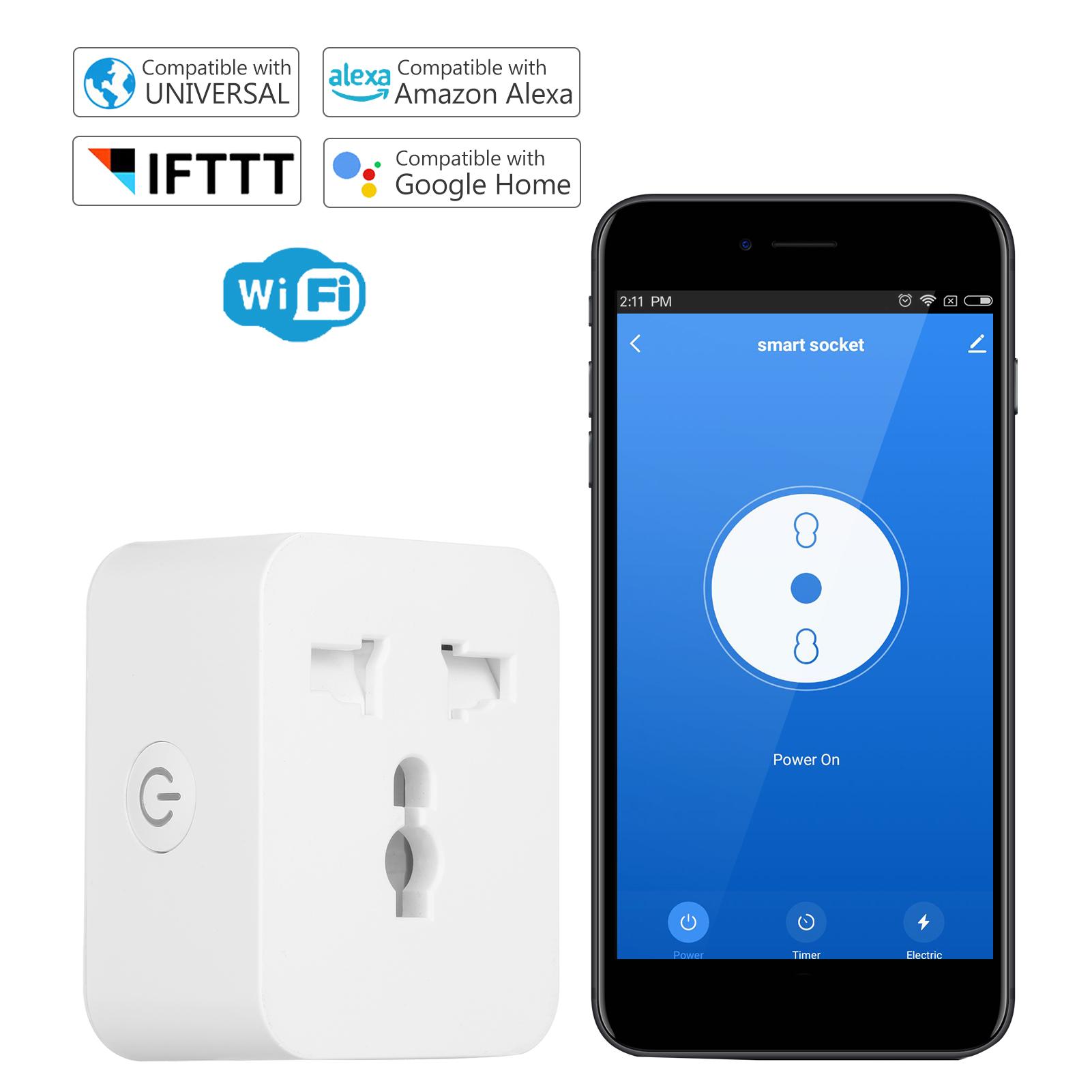 Universal WiFi Smart Plug Socket Compatible with Alexa Google Home No Hub Required APP Remote Control Timer Switch