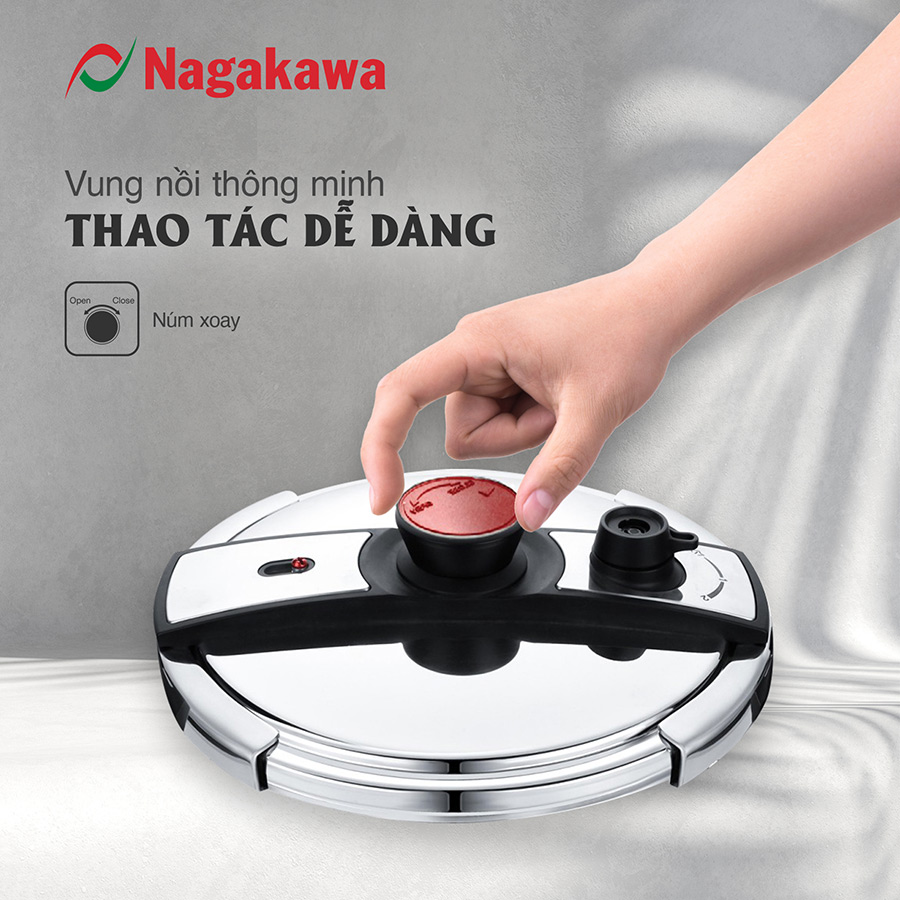 Nồi Áp Suất Đáy Từ Đa Lớp Nagakawa NAG1473  - Lòng Nồi Inox 304, Van Kép 3 Cấp An Toàn