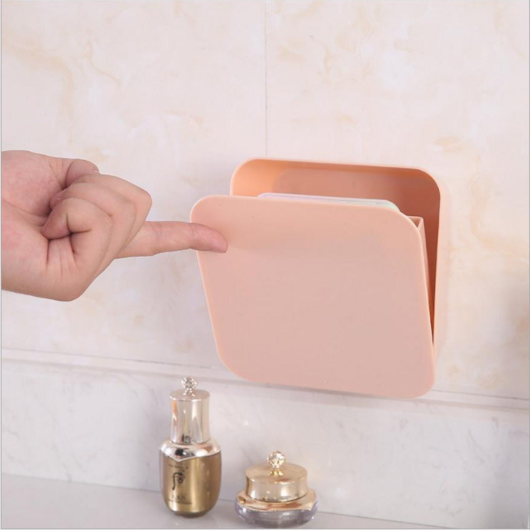 Hộp đựng đồ treo tường chống nước tiện ích tặng kèm 2 miếng dán chắc khỏe- giao màu ngẫu nhiên
