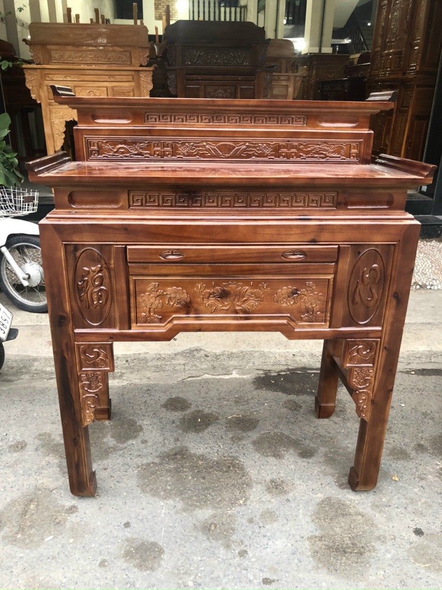 Bộ án gian 2 tầng gỗ tràm,bàn thờ gia tiên,bàn thờ gỗ ngang 1m47-1m53
