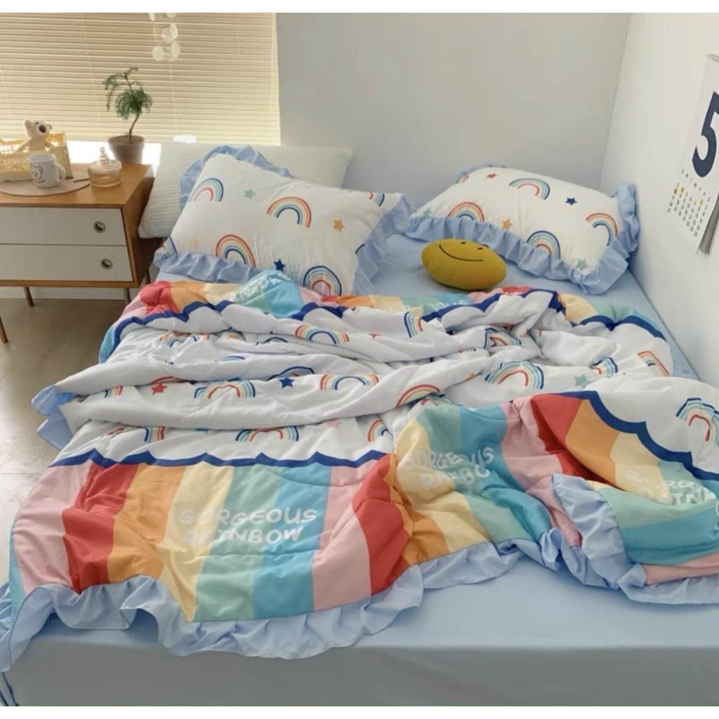 Bộ Chăn Ga Gối Cotton Đũi Bèo Chăn Chần Hè Cao Cấp Mẫu Mới 2021