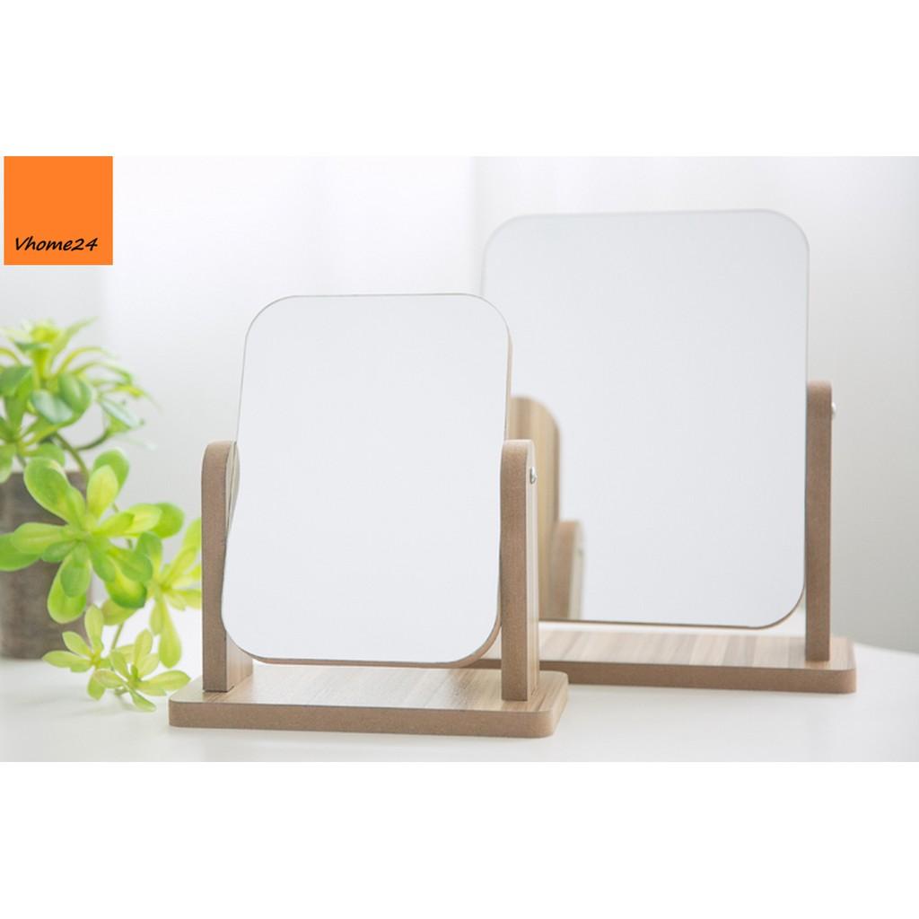 GƯƠNG TRANG ĐIỂM ĐẾ GỖ XOAY 360
