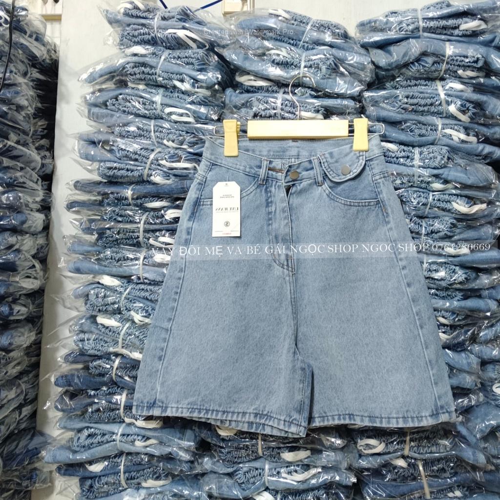 Quần short nữ jean ngố ống rộng lưng cao ulzang cao cấp chất jean cotton không co giãn